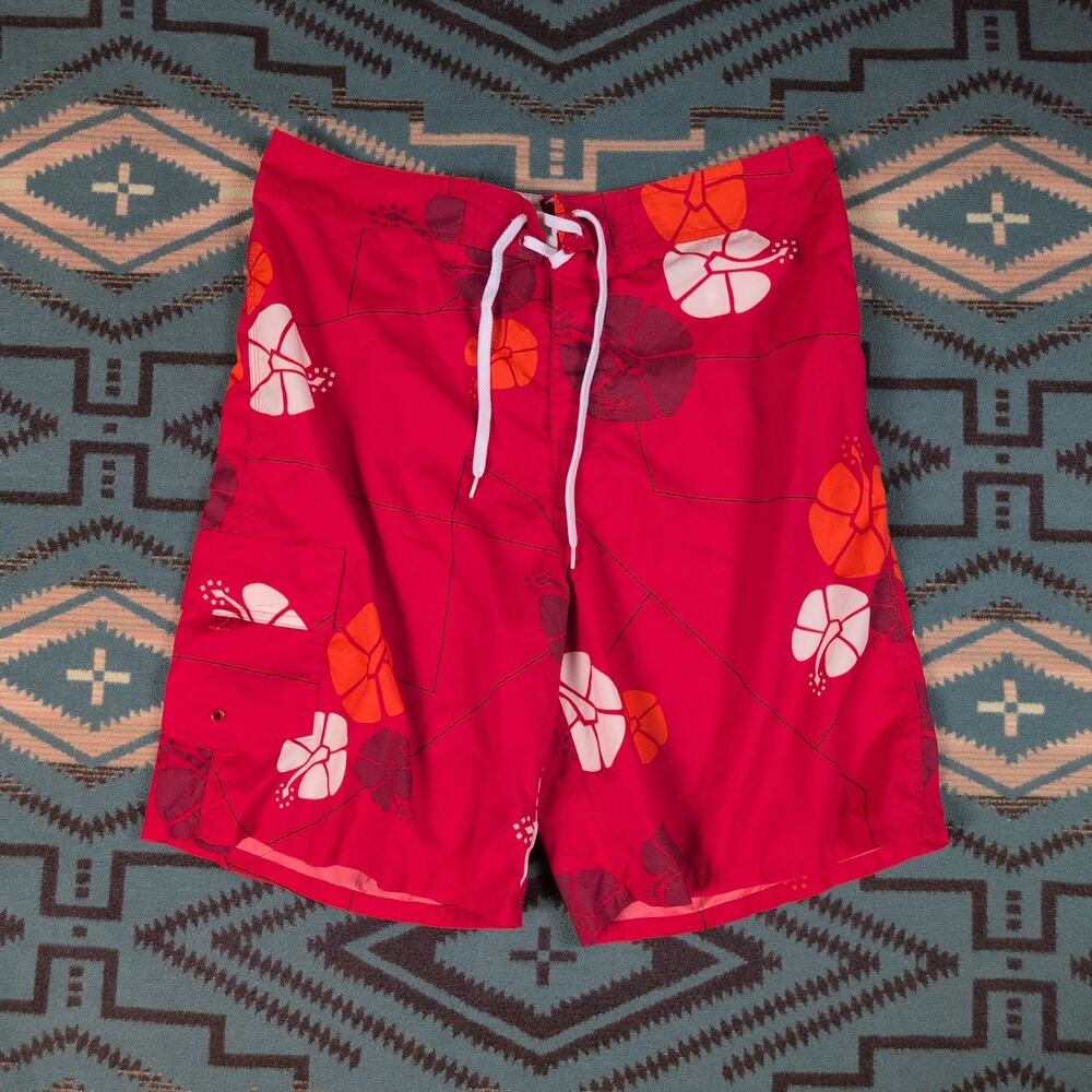 Vintage Y2K Mossimo Evolver Men's Red Board Shorts sz 34 Leg Pocket Surf Wear